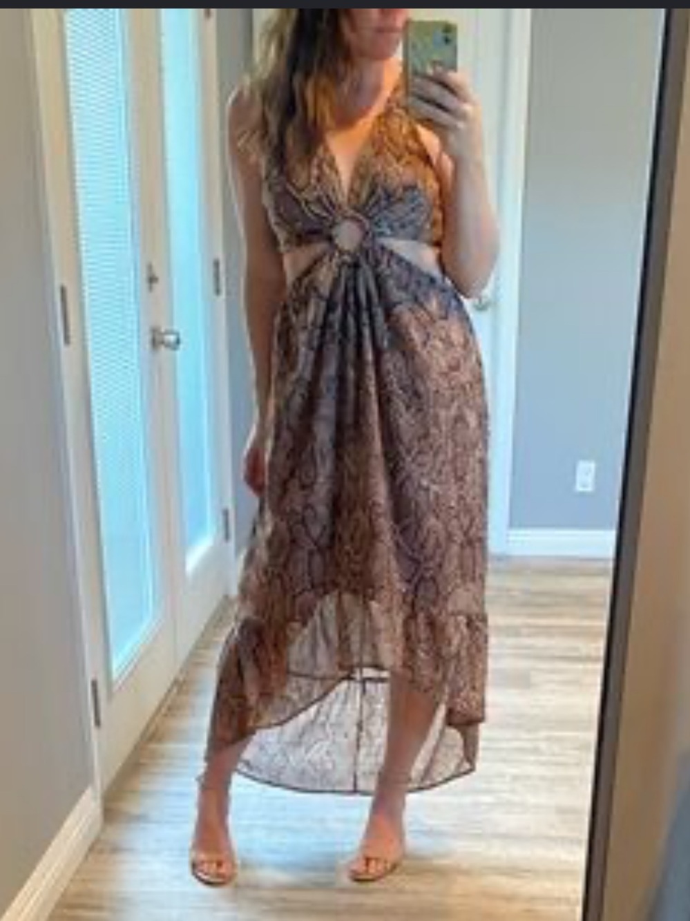 indulge Brown Maxi Dress with Front Cutout